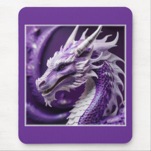 Tapis De Souris Portrait D'Imaginaire D'Un Dragon Violet Et Blanc