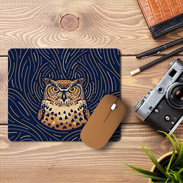 Tapis De Souris Portrait du hibou zodiaque | Mousepad de Chouette  (Créateur téléchargé)
