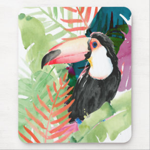 Tapis De Souris Portrait du Toucan avec Feuilles tropicaux