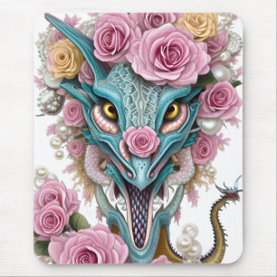 Tapis De Souris Portrait d'une belle tête de dragon rose lunatique