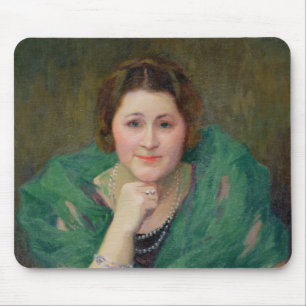 Tapis De Souris Portrait d'une femme russe avec une écharpe verte