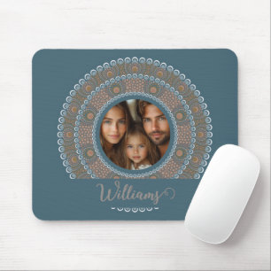 Tapis De Souris Portrait familial personnalisé Turquoise et Mandal