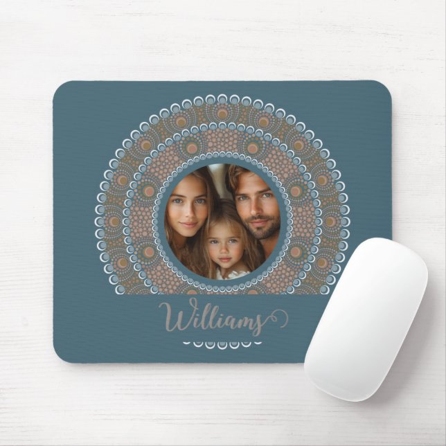 Tapis De Souris Portrait familial personnalisé Turquoise et Mandal (Avec souris)