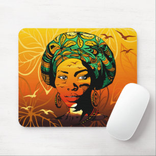 Tapis De Souris Portrait féminin africain avec coucher de soleil