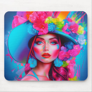 Tapis De Souris Portrait floral de Neon Imaginaire