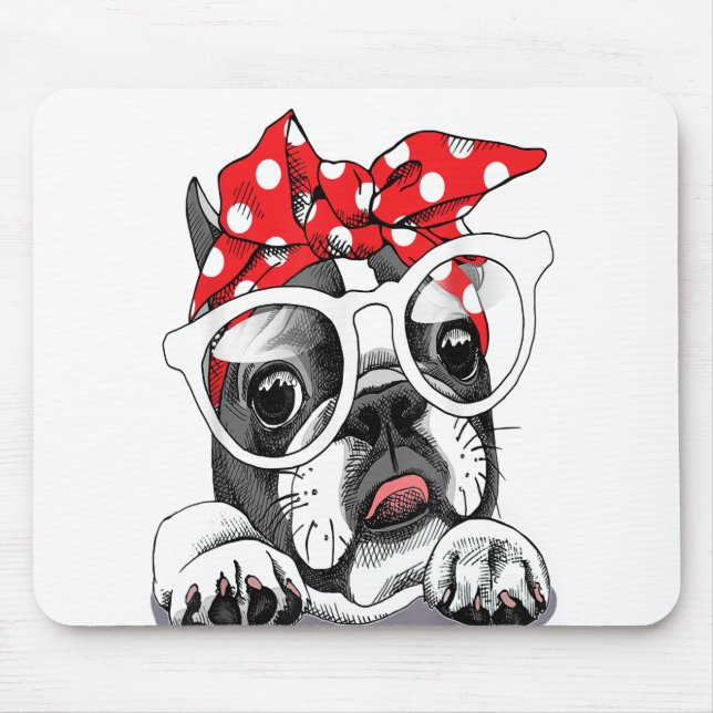 Tapis De Souris Portrait Français Buldog Dans Un Headband (Devant)