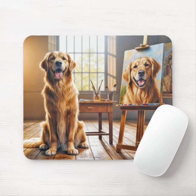 Tapis De Souris Portrait Golden Retriever sur toile (Avec souris)