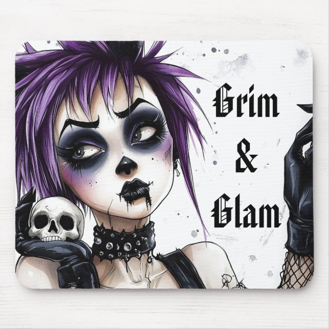 Tapis De Souris Portrait gothique pour fille - Grim & Glam (Devant)