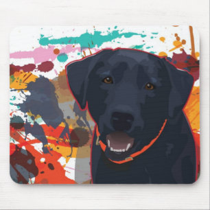 Tapis De Souris Portrait graphique Black Lab avec peinture éclabou