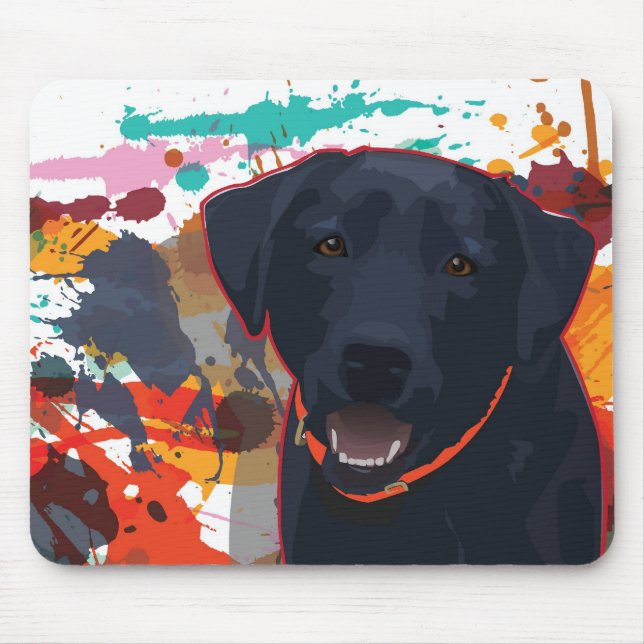 Tapis De Souris Portrait graphique Black Lab avec peinture éclabou (Devant)