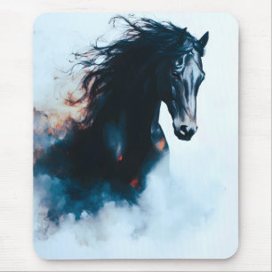 Tapis De Souris Portrait minimaliste de cheval noir de course