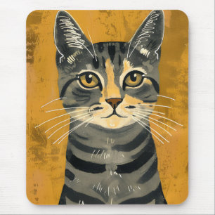 Tapis De Souris Portrait minimaliste rétro de chat tigré