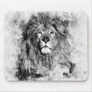 Tapis De Souris Portrait noir et blanc du lion mâle