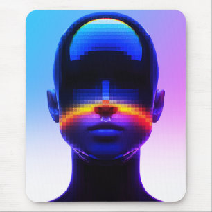 Tapis De Souris Portrait Pixel Art Futuriste – Abstrait Numérique