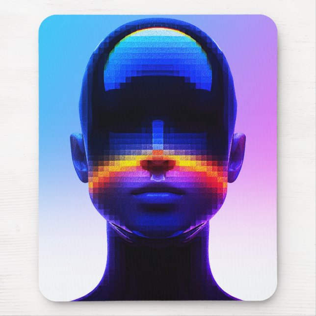 Tapis De Souris Portrait Pixel Art Futuriste – Abstrait Numérique (Devant)