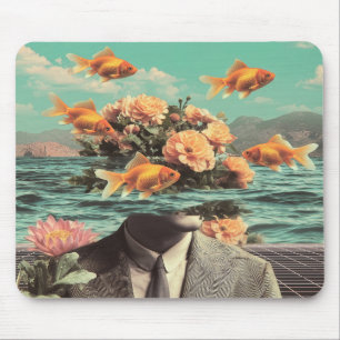 Tapis De Souris Portrait Surréaliste Avec Fleurs De Poisson Rouge