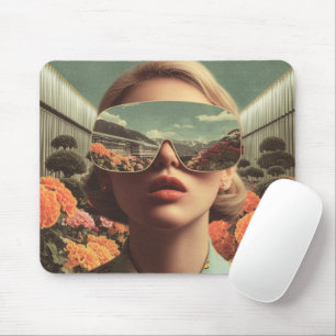 Tapis De Souris Portrait surréaliste avec lunettes de soleil reflé