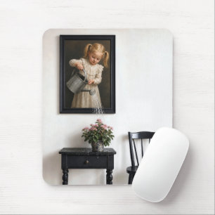 Tapis De Souris Portrait surréaliste d'une jeune fille arrosant un