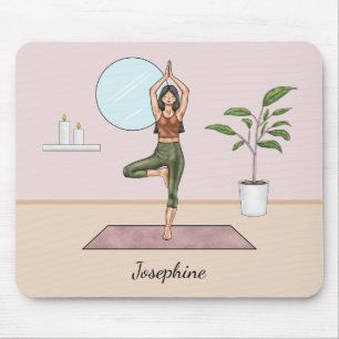 Tapis De Souris Pose Arbre Yoga Vrikshasana Femme Avec Nom Personn
