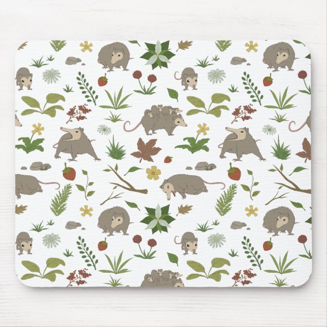 Tapis De Souris Possums dans un champ de baies en blanc (Devant)