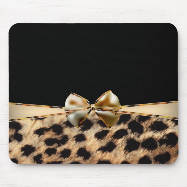 Tapis De Souris Poster de animal Cheetah Leopard Black & Gold Bow (Devant)