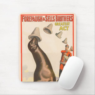 Tapis De Souris Poster De Cirque Montrant Un Lion De Mer Casquette