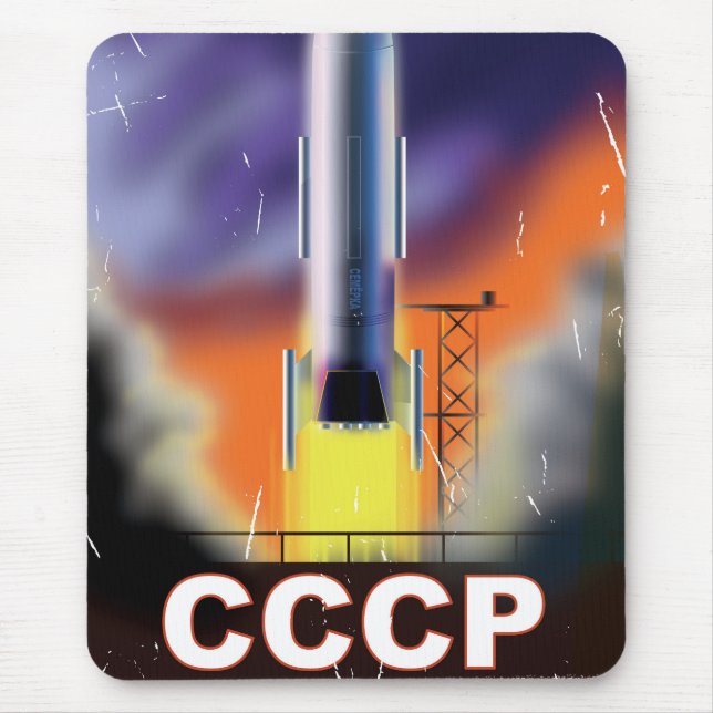 Tapis De Souris Poster de l'Union soviétique Retro Space Rocket (Devant)
