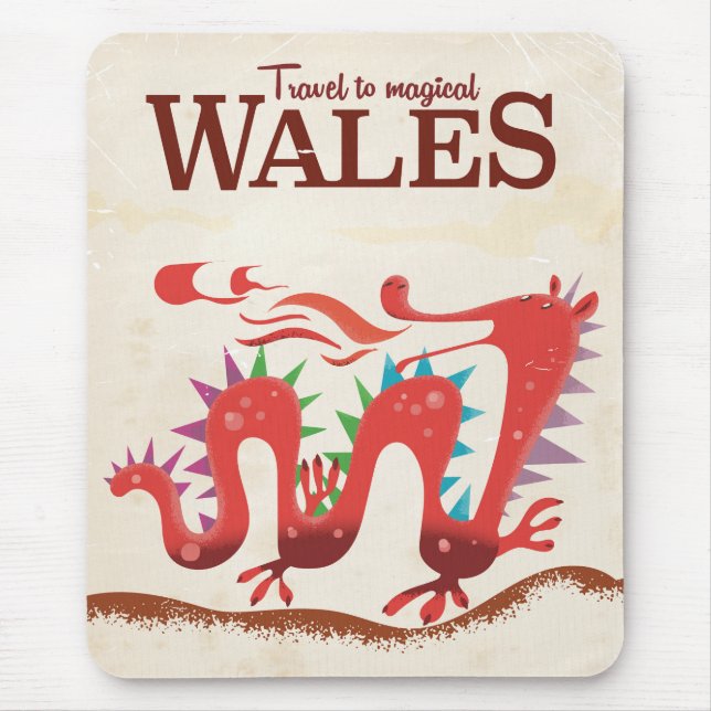 Tapis De Souris Poster de voyage de Magic Wales Dragon (Devant)