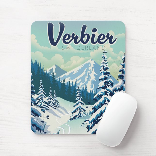 Tapis De Souris Poster de voyage Verbier Suisse (Avec souris)