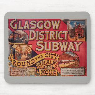 Tapis De Souris Poster du métro Retro Vintage Glasgow City Glasgo