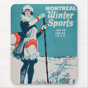 Tapis De Souris Poster vintage des sports d'hiver de Montréal Ski