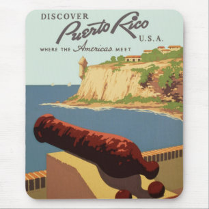 Tapis De Souris Poster Vintage voyage Art, Découvrez Porto Rico!