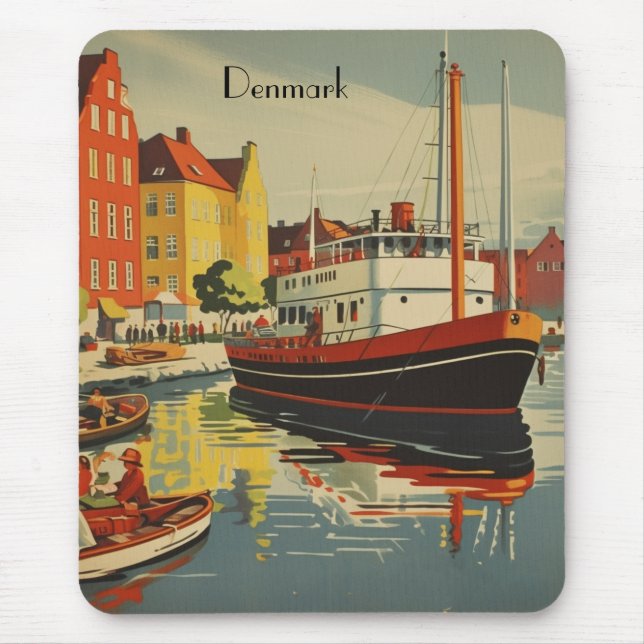 Tapis De Souris Poster Vintage voyage Danemark personnalisable (Devant)
