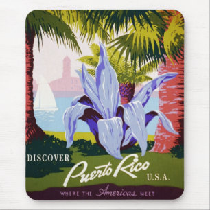 Tapis De Souris Poster Vintage voyage, Découvrez Porto Rico !