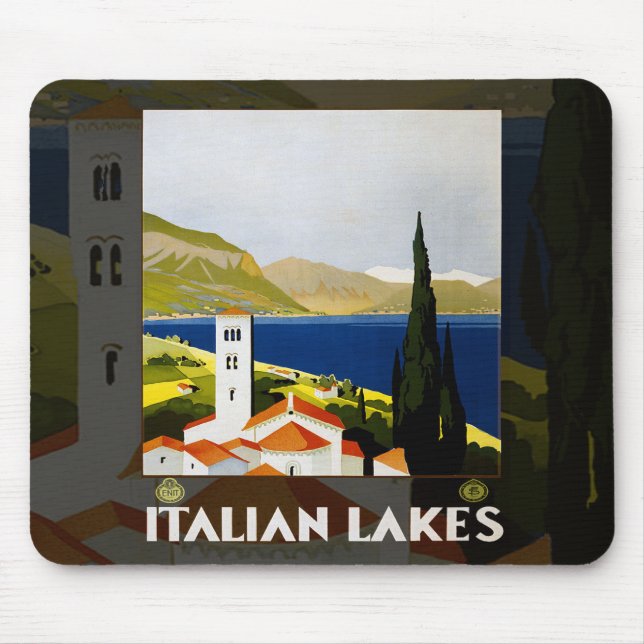 Tapis De Souris Poster Vintage voyage des lacs italiens Art (Devant)