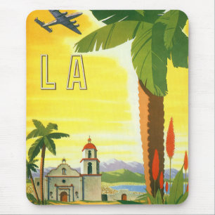 Tapis De Souris Poster Vintage voyage, Los Angeles, Californie