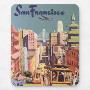 Tapis De Souris Poster Vintage voyage San Francisco Cars