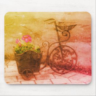Tapis De Souris Pot à fleurs de vélos antique Vintage noir blanc