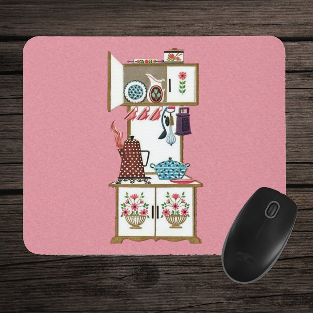 Tapis De Souris Pot café vintage Antique Retro (Vintage kitchen white stove pots pans coffee pot on pink mousepad.)