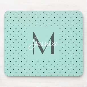 Tapis De Souris Pot Polka Turquoise moderne et monogramme