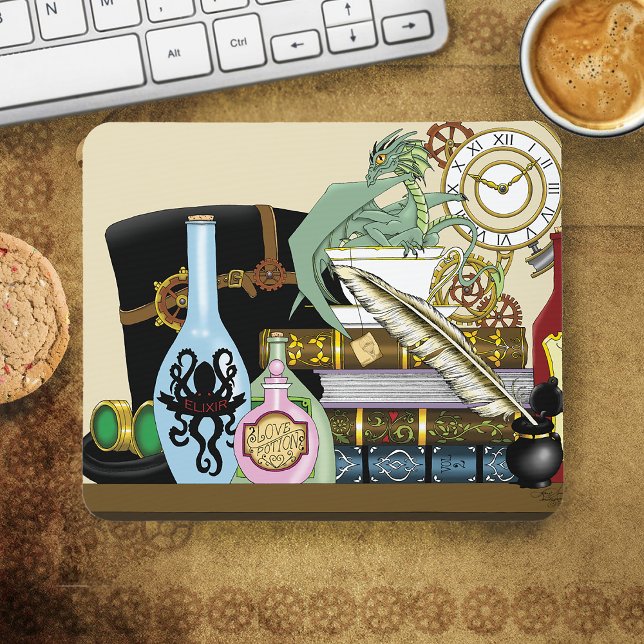 Tapis De Souris Potions Dragon Steampunk Livres (Créateur téléchargé)