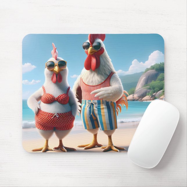 Tapis De Souris Poules blanches portant des maillots de bain (Avec souris)