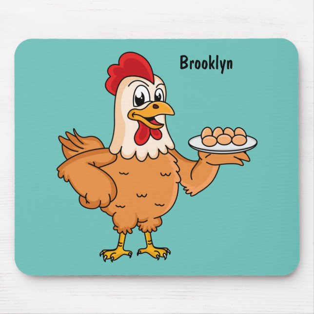 Tapis De Souris Poulet avec oeufs sur plaque de dessin animé (Devant)