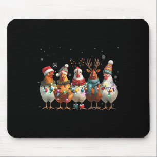 Tapis De Souris Poulet de lumières de Noël Santa drôle de sapin de