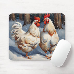 Tapis De Souris Poulets blancs en neige