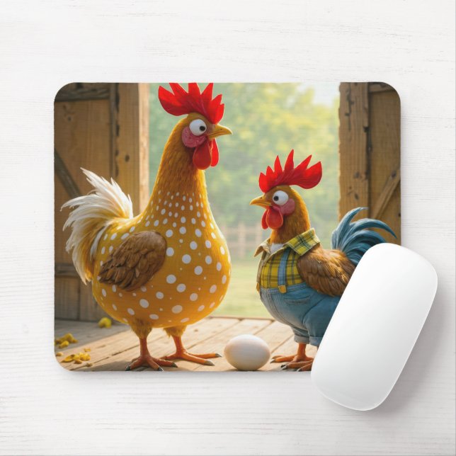 Tapis De Souris Poulets De Ferme Avec Oeuf Blanc (Avec souris)