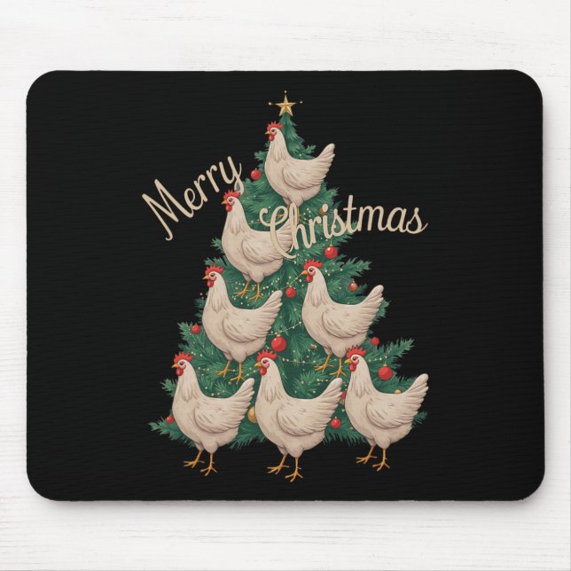 Tapis De Souris Poulets de Noël Arbre drôle Poulets de Noël Arbre  (Devant)