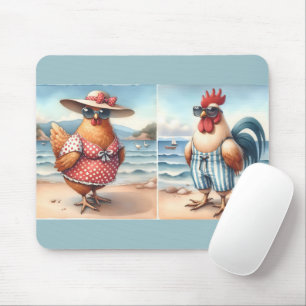 Tapis De Souris Poulets en maillots de bain en bord de mer
