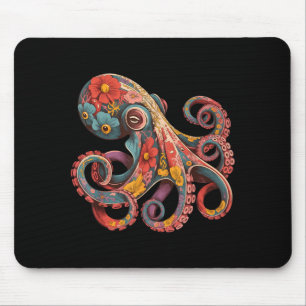 Tapis De Souris Poulpe Floral Fleurs Vintage Calmar Kraken Plongée