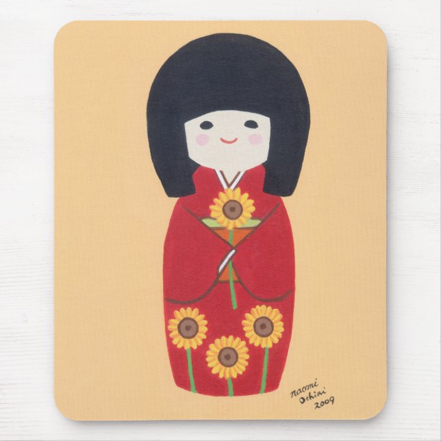 Tapis De Souris Poupée de Kokeshi avec le tournesol (Devant)